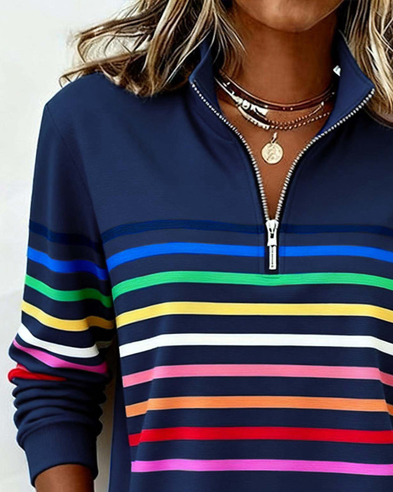 Maglione a Righe Colorate con Zip