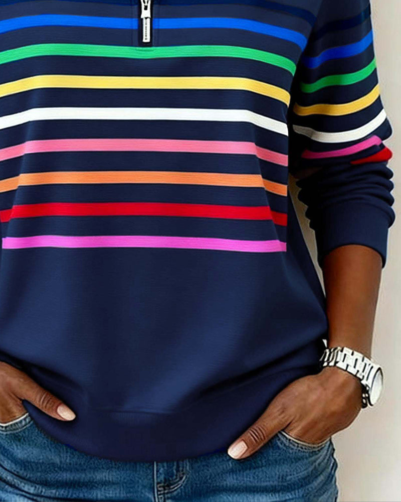 Maglione a Righe Colorate con Zip