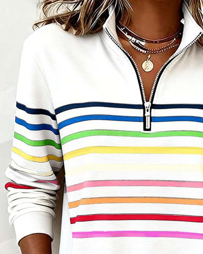 Maglione a Righe Colorate con Zip