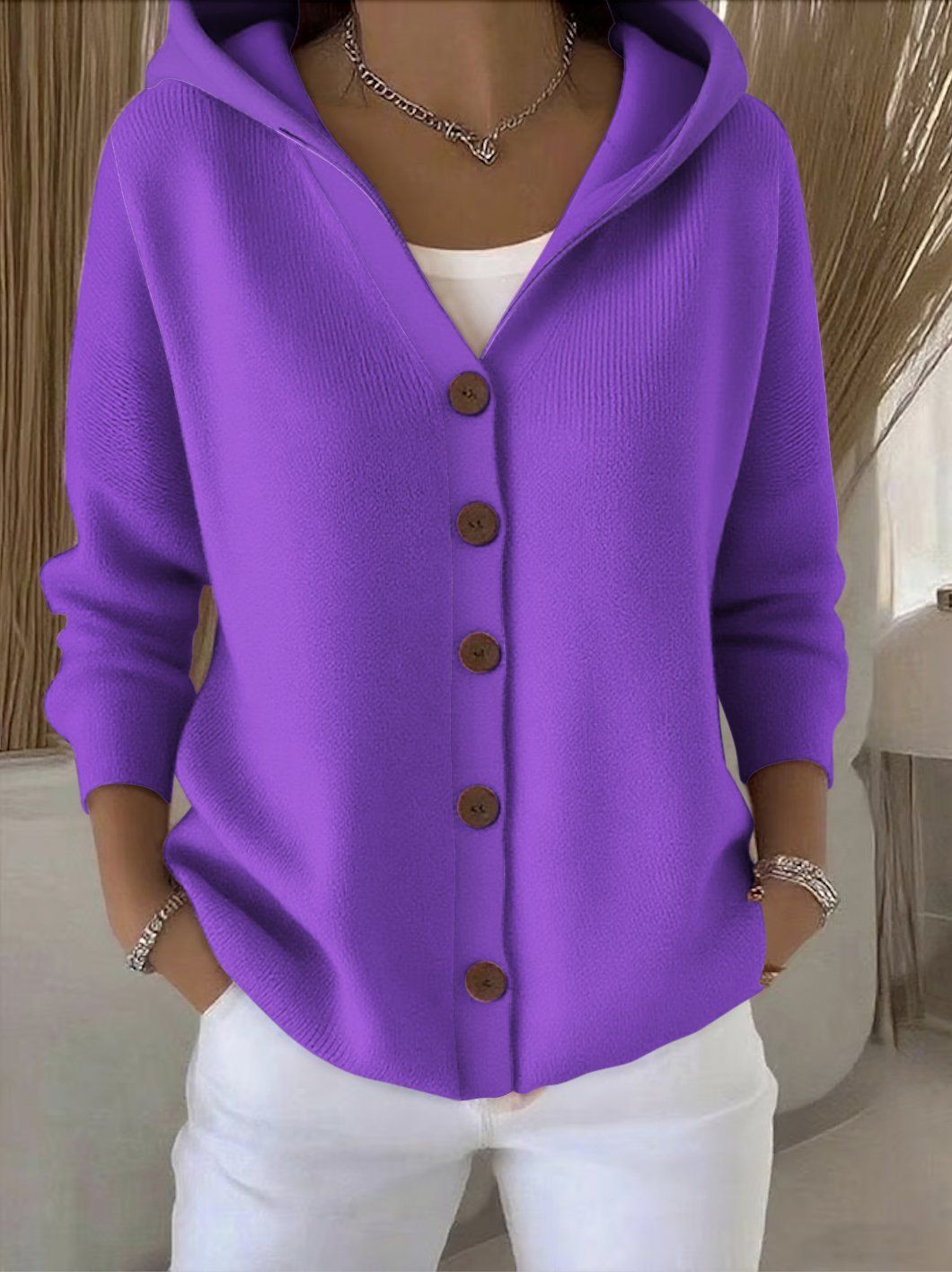 Cardigan in Maglia con Cappuccio