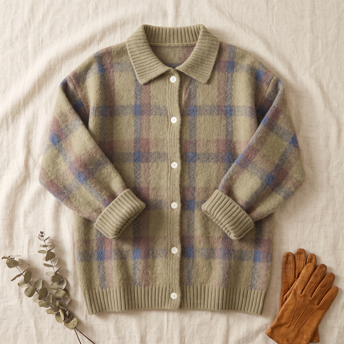 Amelia – Cardigan in maglia a quadri verde