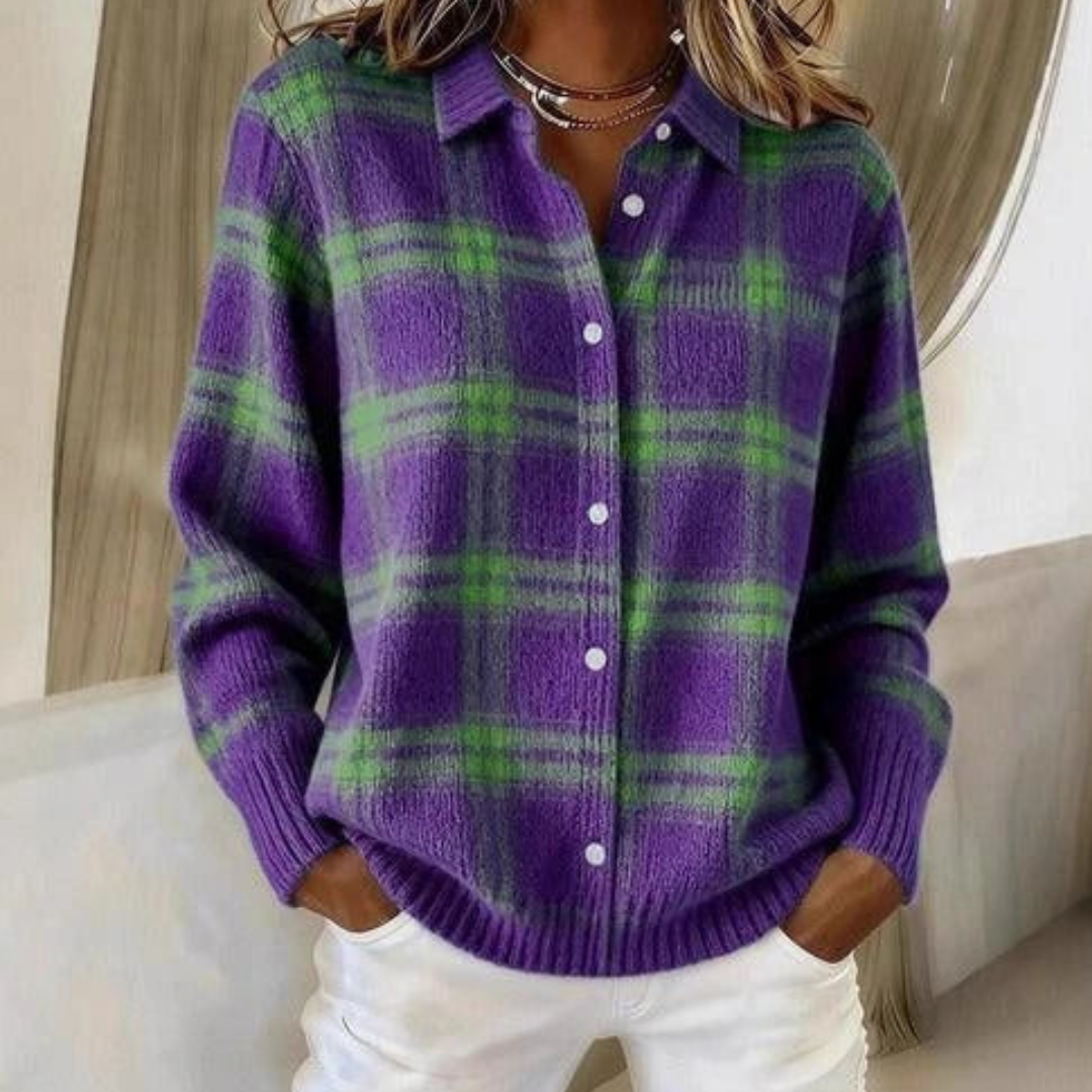 Florence – Cardigan in maglia a quadri viola scuro