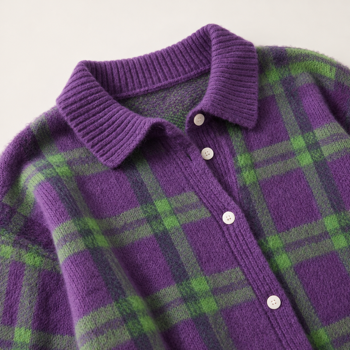 Florence – Cardigan in maglia a quadri viola scuro