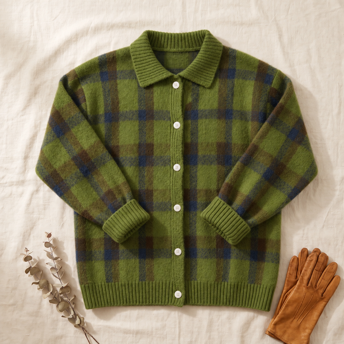Matilda – Cardigan in maglia a quadri verde scuro