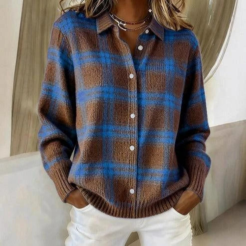 Nancy – Cardigan in maglia a quadri marrone cioccolato