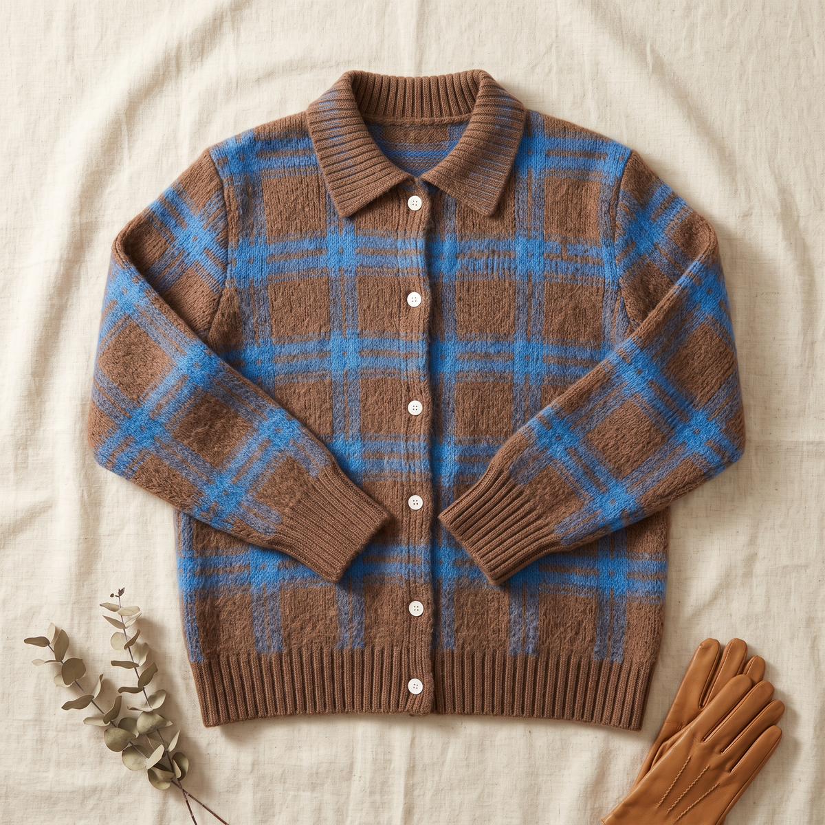 Nancy – Cardigan in maglia a quadri marrone cioccolato
