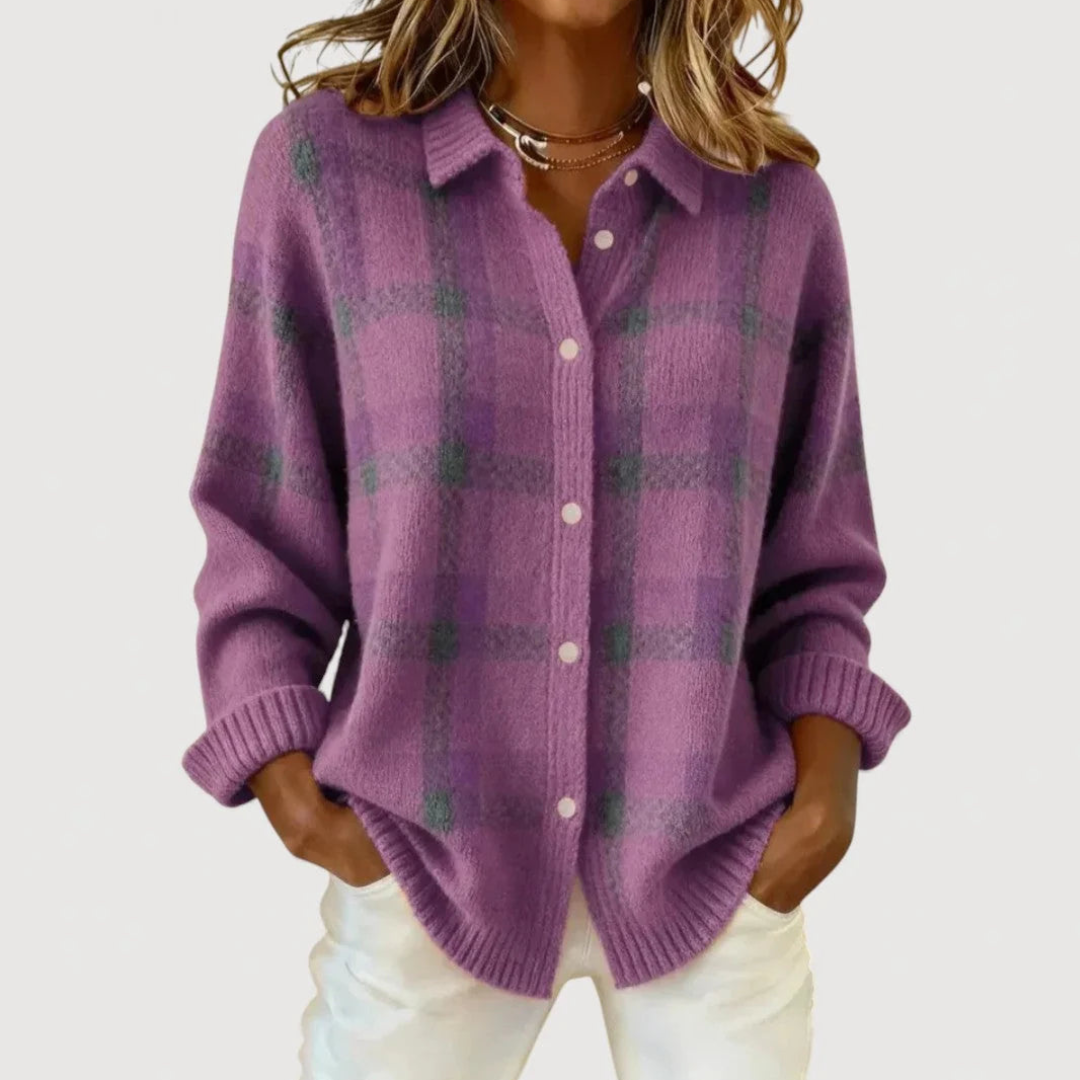 Sophie – Cardigan in maglia a quadri viola