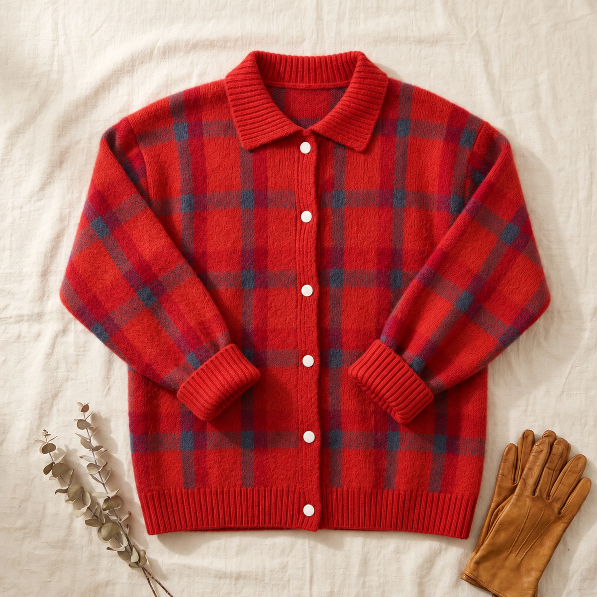 Emily – Cardigan in maglia a quadri rosso