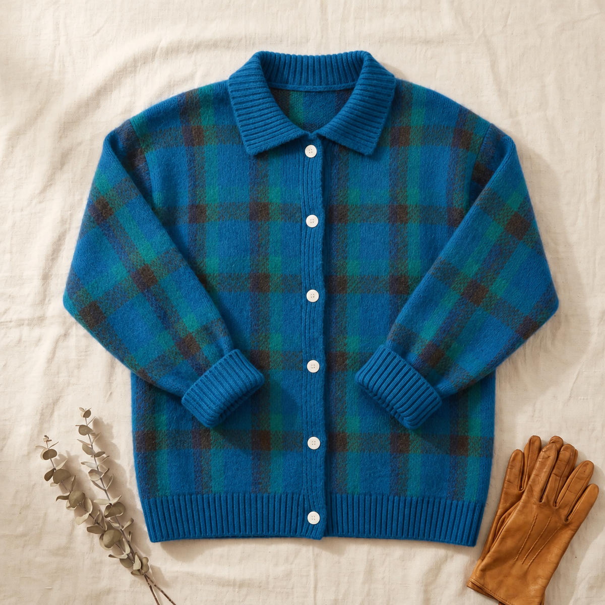 Clara – Cardigan in maglia a quadri blu scuro