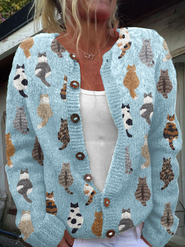 Cardigan in maglia con stampa di gatti