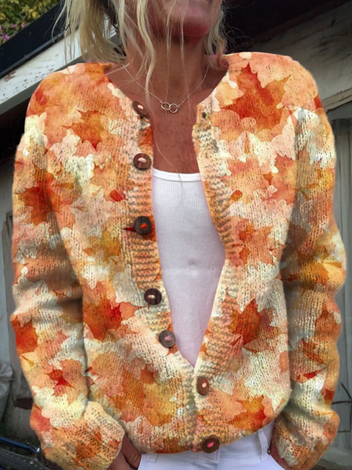 Cardigan in maglia con foglie d’acero