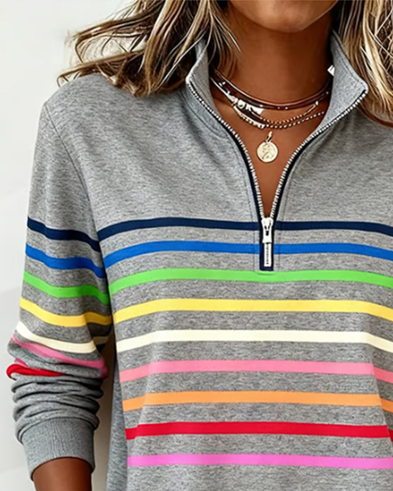 Maglione a Righe Colorate con Zip