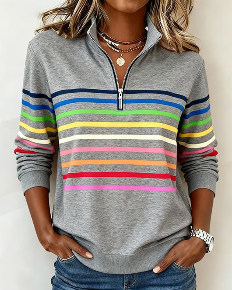 Maglione a Righe Colorate con Zip