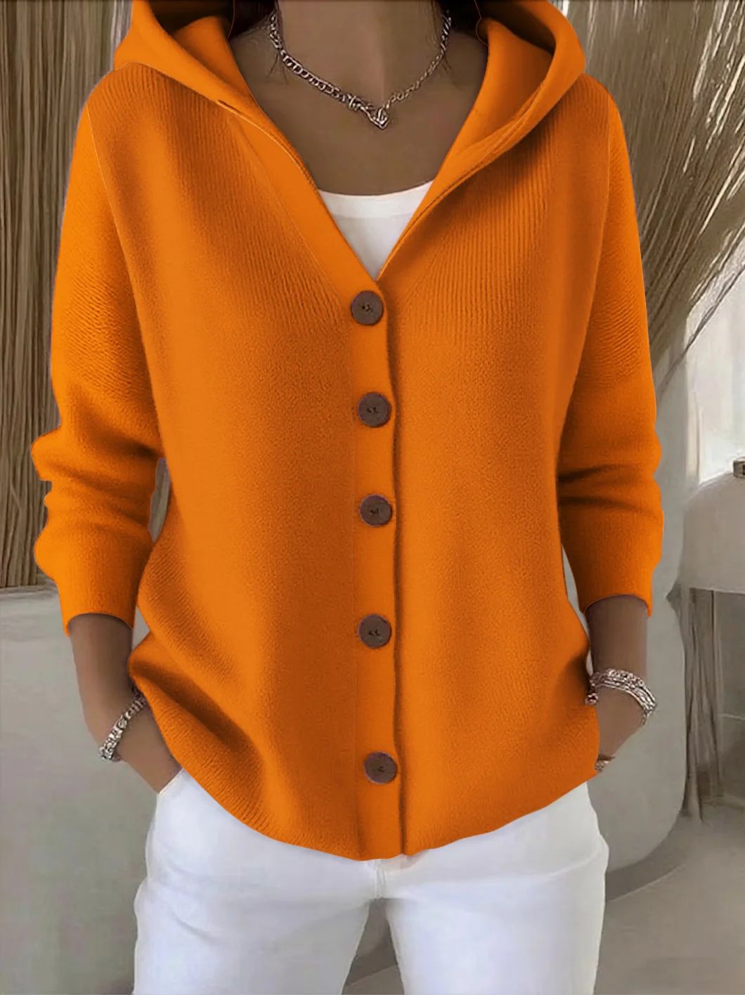 Cardigan in Maglia con Cappuccio