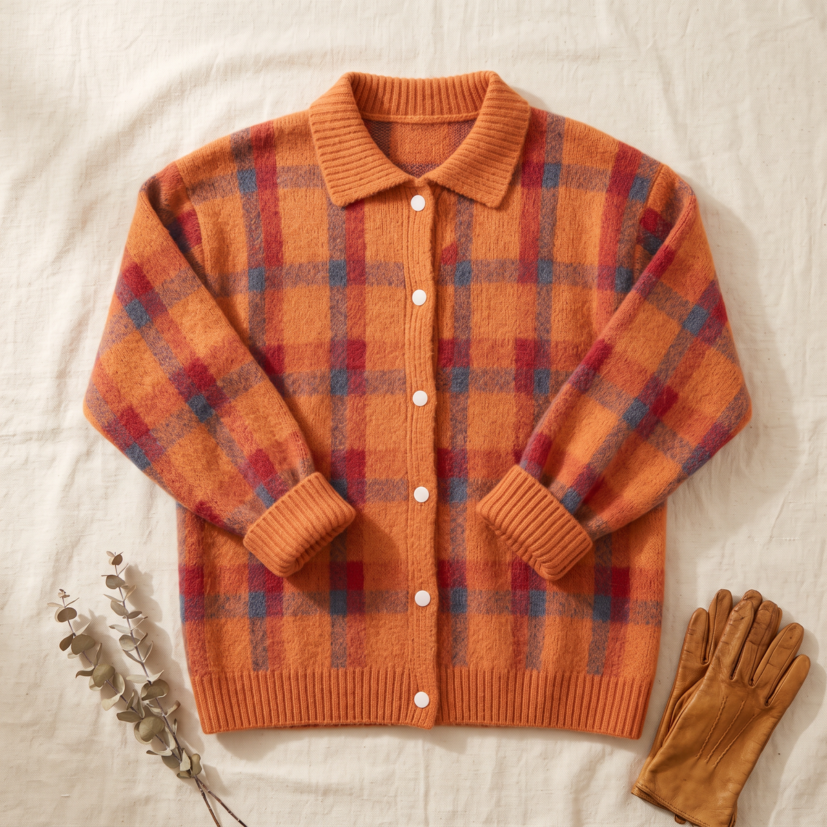 Olivia – Cardigan in maglia a quadri arancione