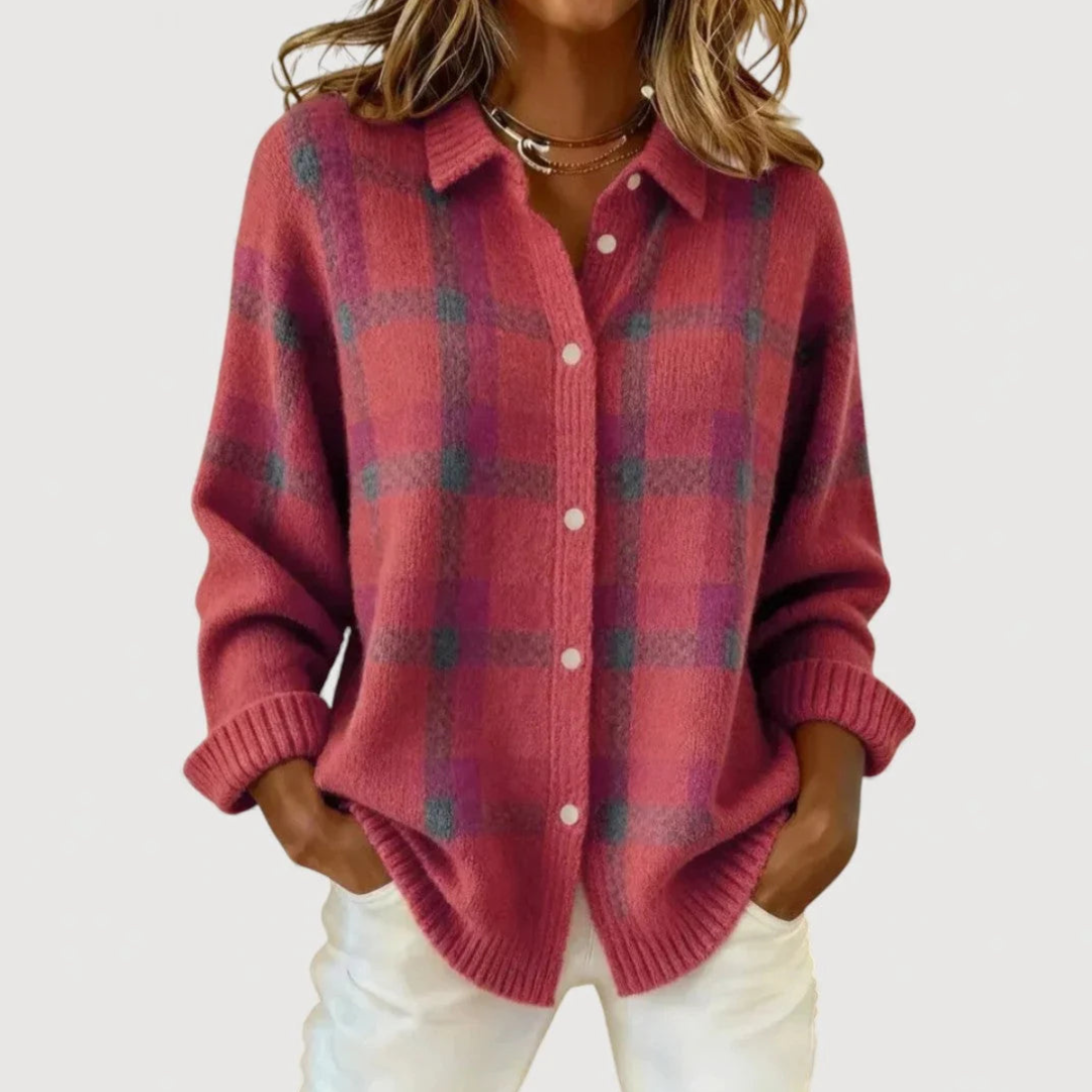 Lily – Cardigan in maglia a quadri rosa