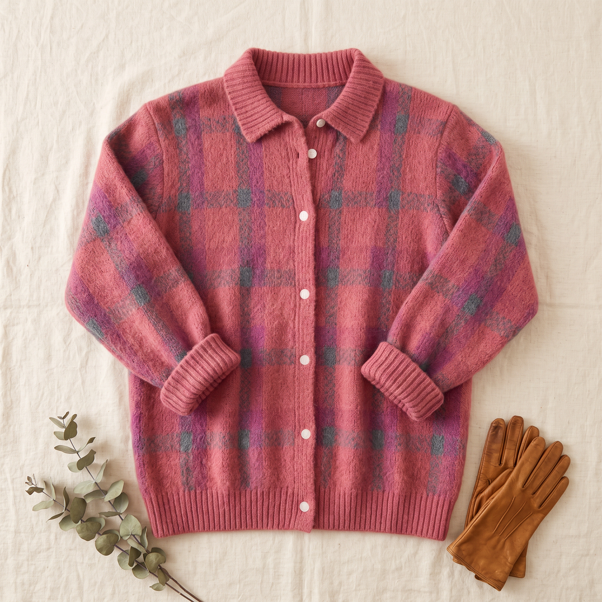 Lily – Cardigan in maglia a quadri rosa