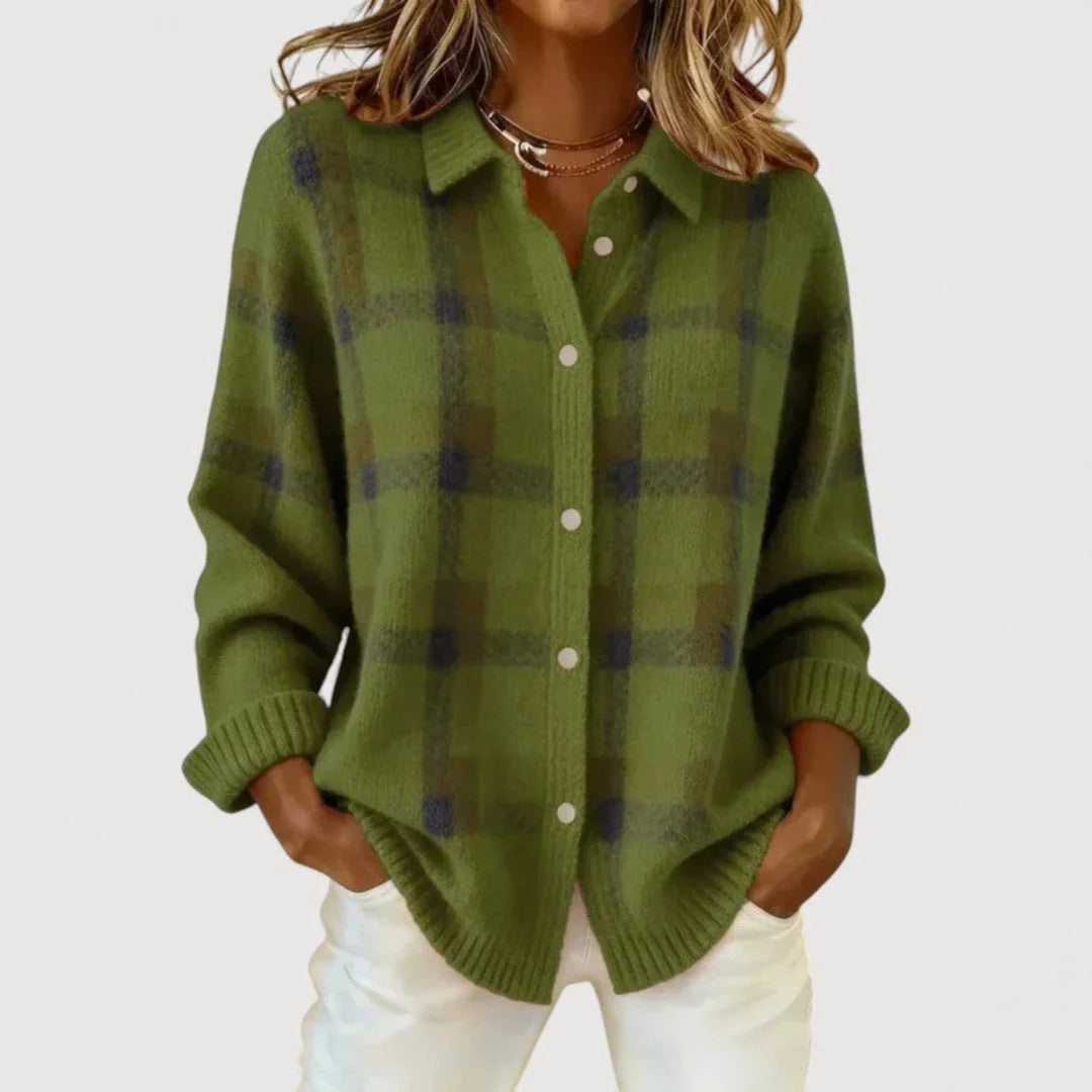 Matilda – Cardigan in maglia a quadri verde scuro