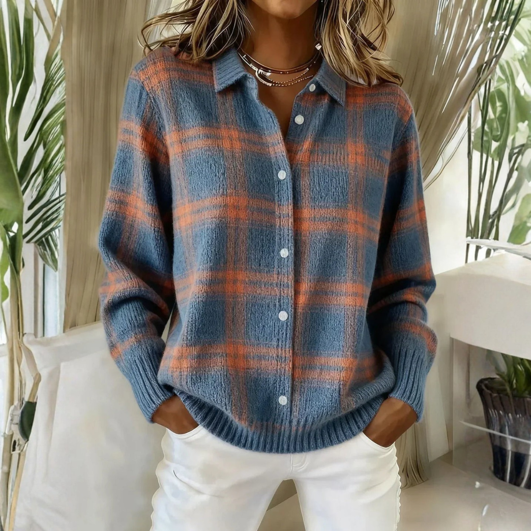 Grace – Cardigan in maglia a quadri blu