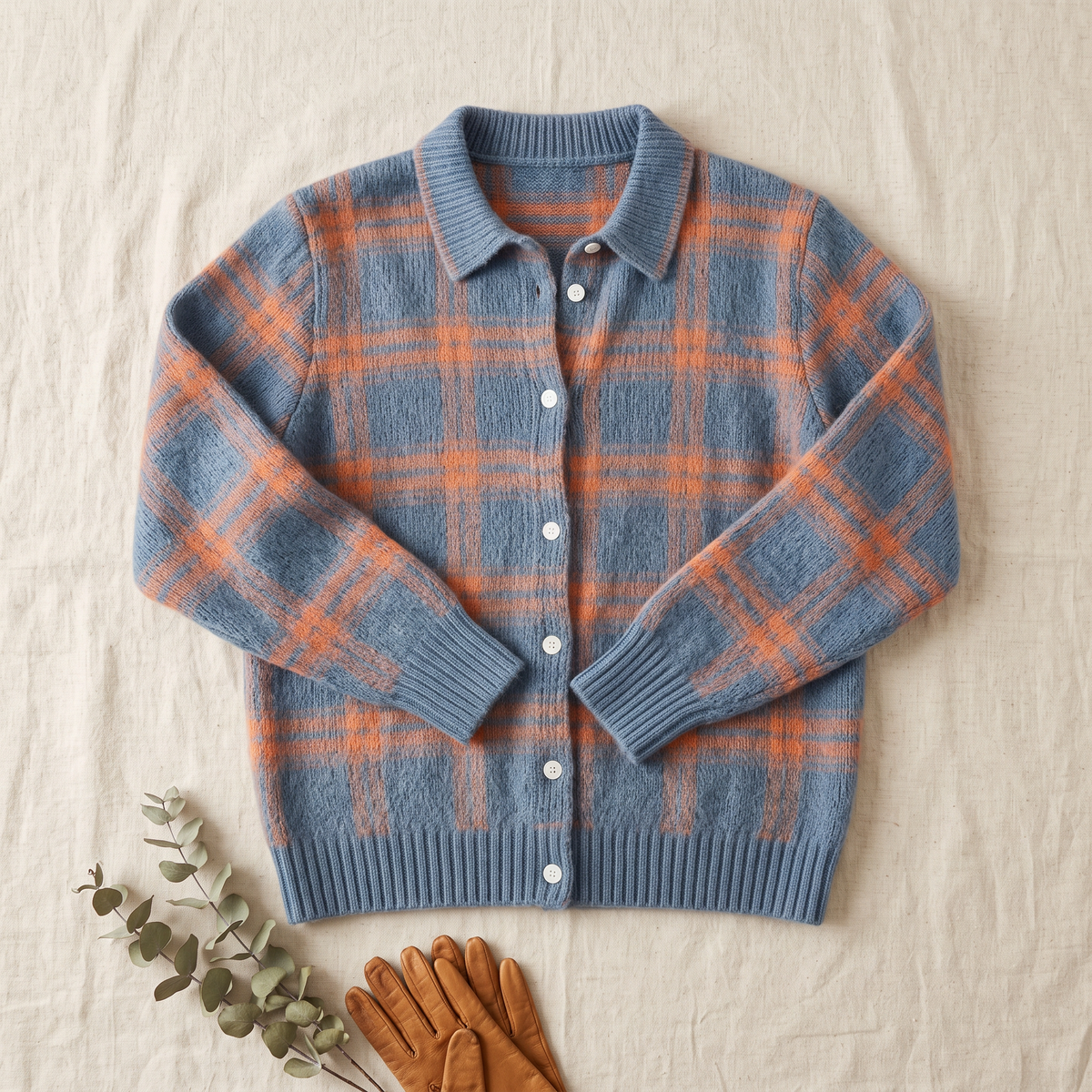 Grace – Cardigan in maglia a quadri blu