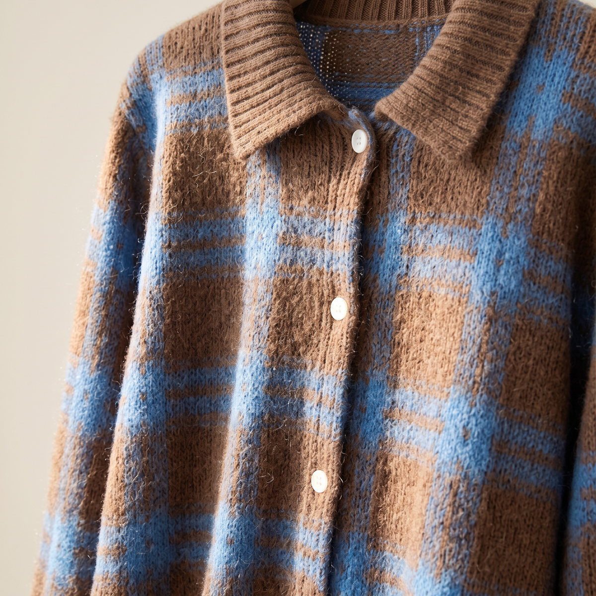 Nancy – Cardigan in maglia a quadri marrone cioccolato