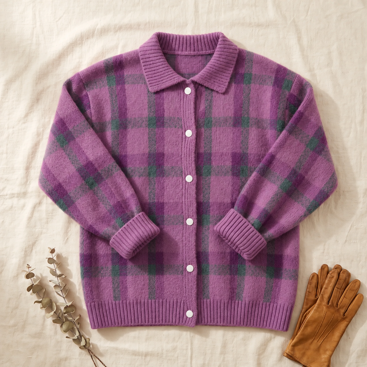 Sophie – Cardigan in maglia a quadri viola