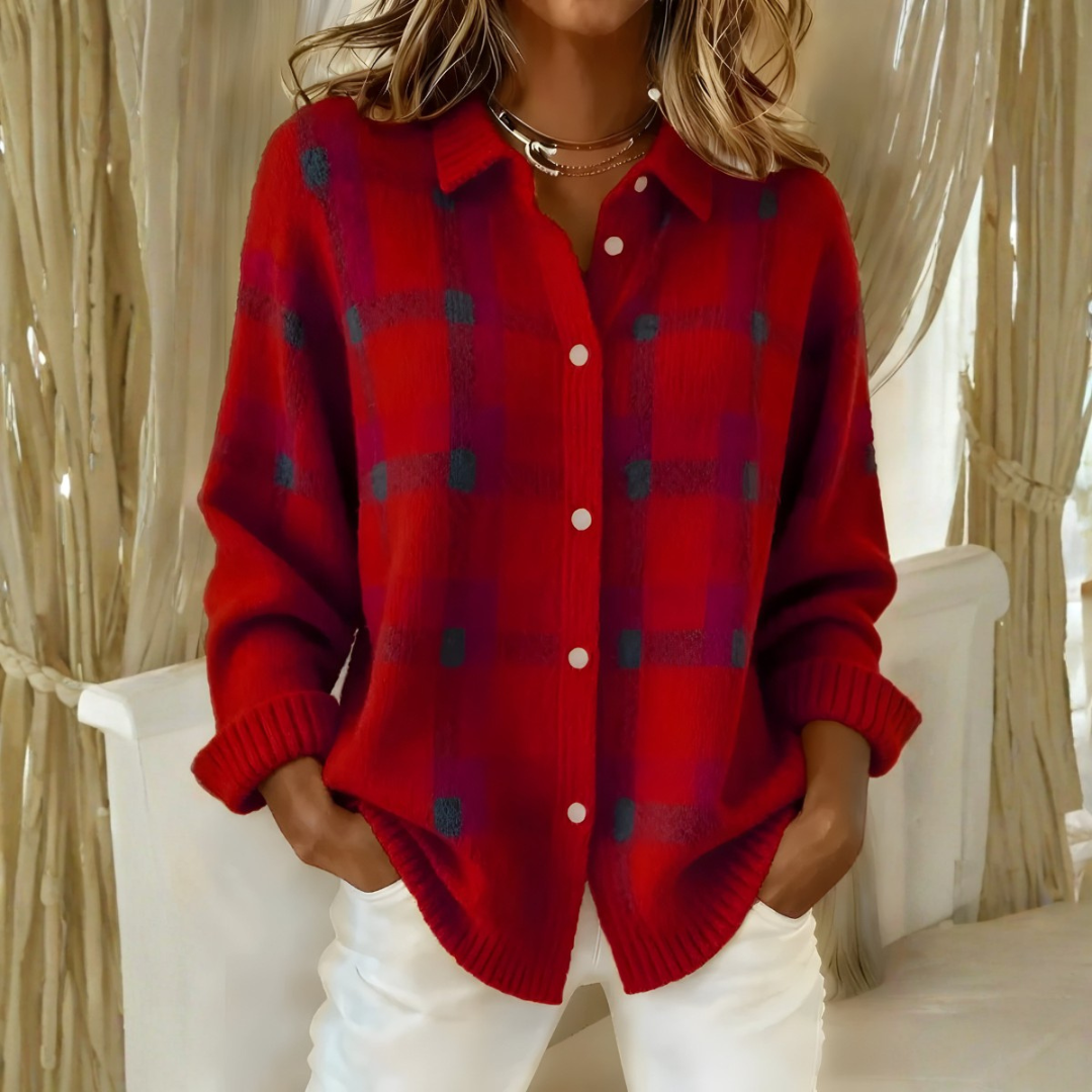 Emily – Cardigan in maglia a quadri rosso