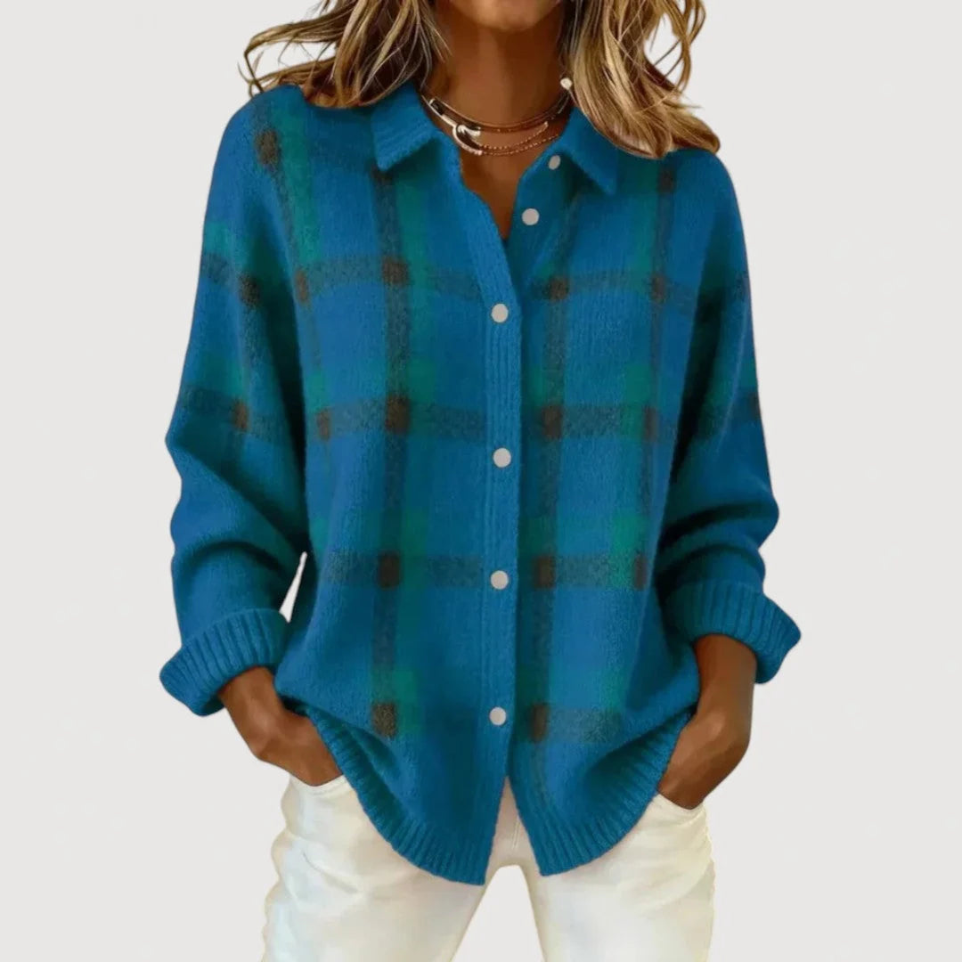 Clara – Cardigan in maglia a quadri blu scuro
