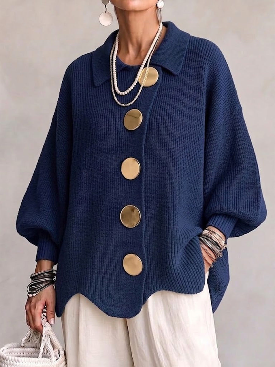 Cardigan Oversize con Bottoni Dorati